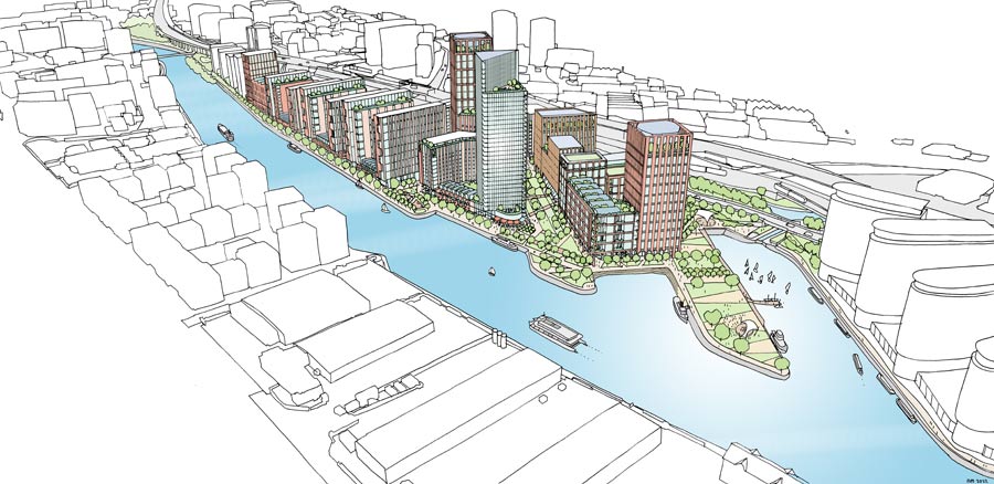 Illustrative views of how Manchester Waters could look, credit Jon Matthews Architects.