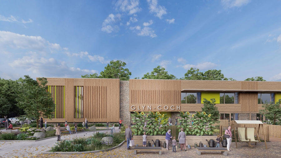 CGI of the primary school in in Glyn-coch, south Wales, in Passivhaus.