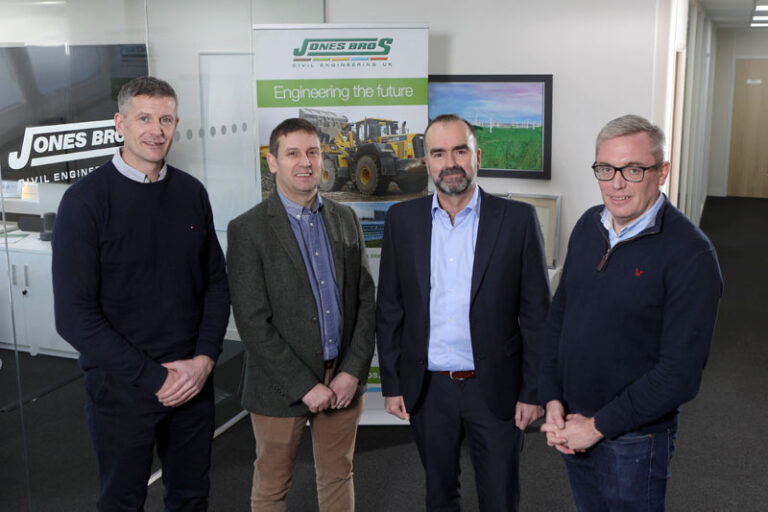 Jones Bros Civil Engineering UK contracts directors Eryl Roberts, Hefin Lloyd-Davies, Garod Evans, and Geraint Thomas.