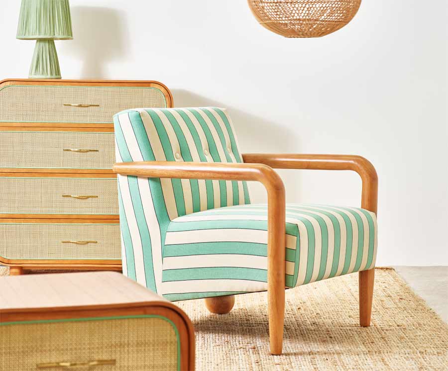Pablo Green Striped Armchair. Photo credit: Oliver Bonas