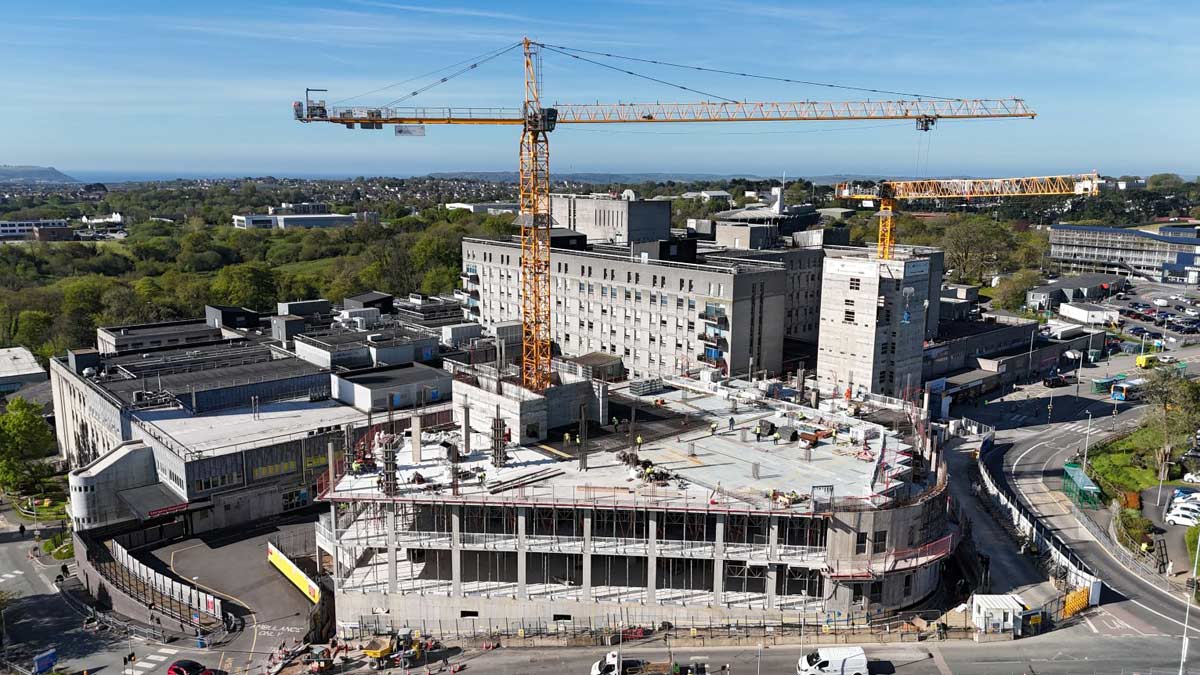 Construction work on the £142 million Emergency Care Building at Derriford Hospital in Plymouth.