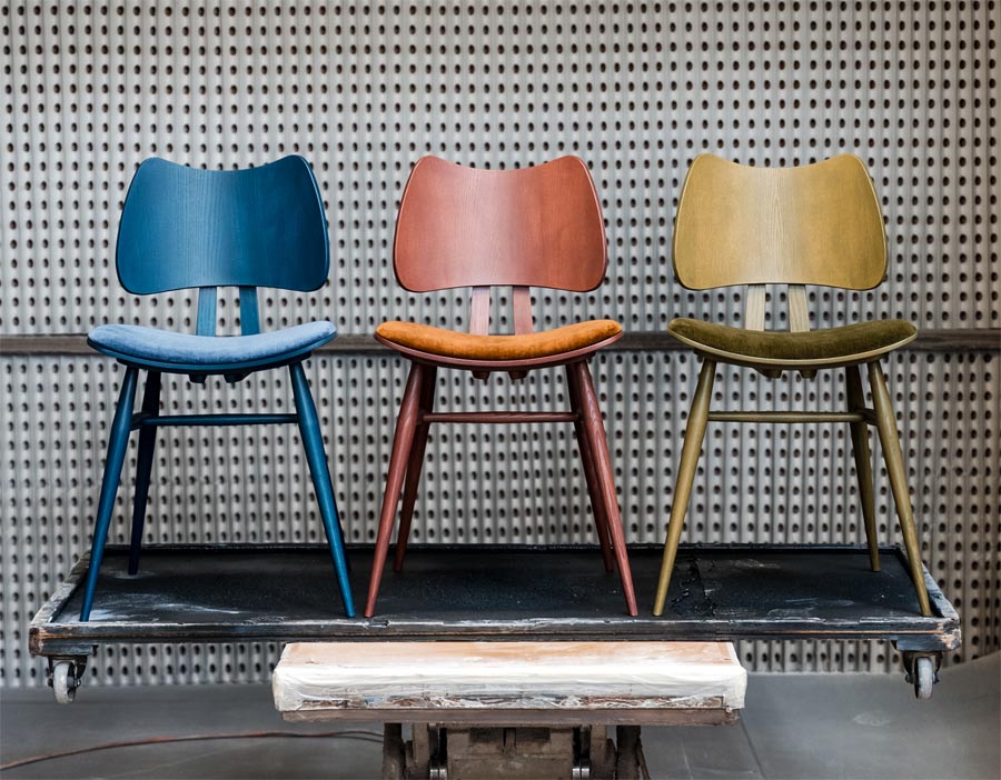 ercol Butterfly Chairs in Ink Blue, Burnt Umber & Moss Green