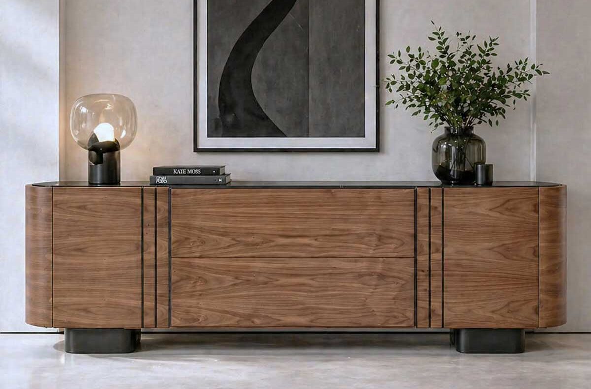 Modern 2 Door Walnut Veneer Sideboard