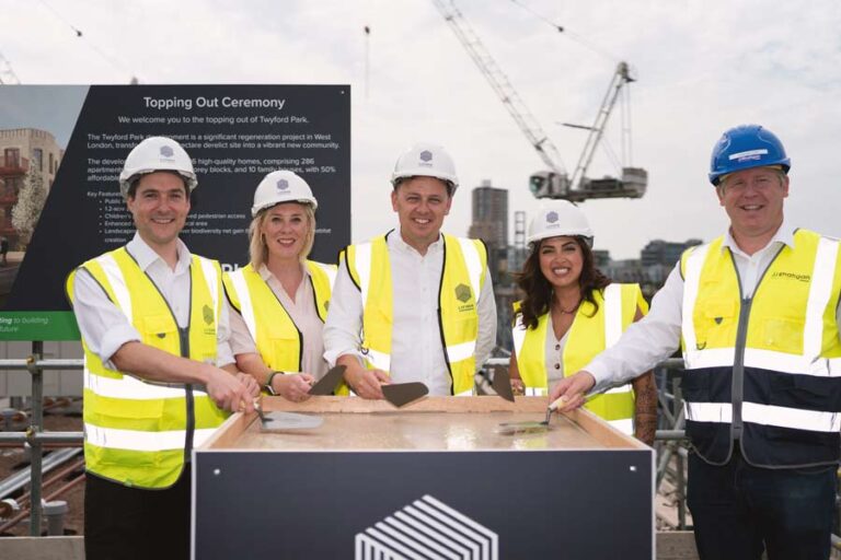 Nick Wood (Clarion Regional Managing Director), Cllr Louise Brett (Ealing Council), Cllr Peter Mason (Leader, Ealing Council), Cllr Monica Hamidi (Ealing Council), Tony McCauley (JJ Rhatigan)