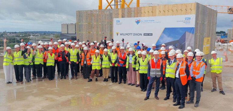 Guests at the topping out on the roof at Derriford Hospital