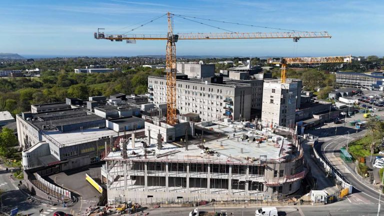 Construction work on the £142 million Emergency Care Building at Derriford Hospital in Plymouth.