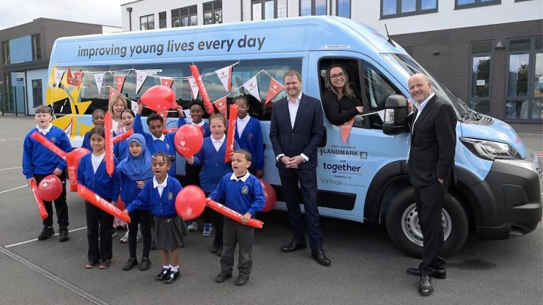 RIGHT TO LEFT - Marc Goldberg, CEO of Sales and Distribution at Together Bethan, Irving, Head of School, Gorton Ryan Etchells, Chief Commercial Officer at Together Pupils from Gorton Primary School