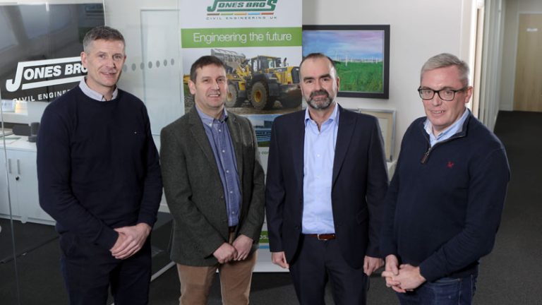 Jones Bros Civil Engineering UK contracts directors Eryl Roberts, Hefin Lloyd-Davies, Garod Evans, and Geraint Thomas.