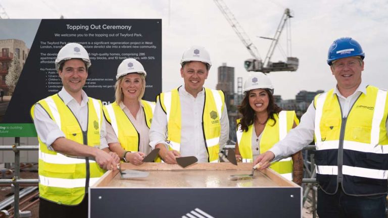 Nick Wood (Clarion Regional Managing Director), Cllr Louise Brett (Ealing Council), Cllr Peter Mason (Leader, Ealing Council), Cllr Monica Hamidi (Ealing Council), Tony McCauley (JJ Rhatigan)
