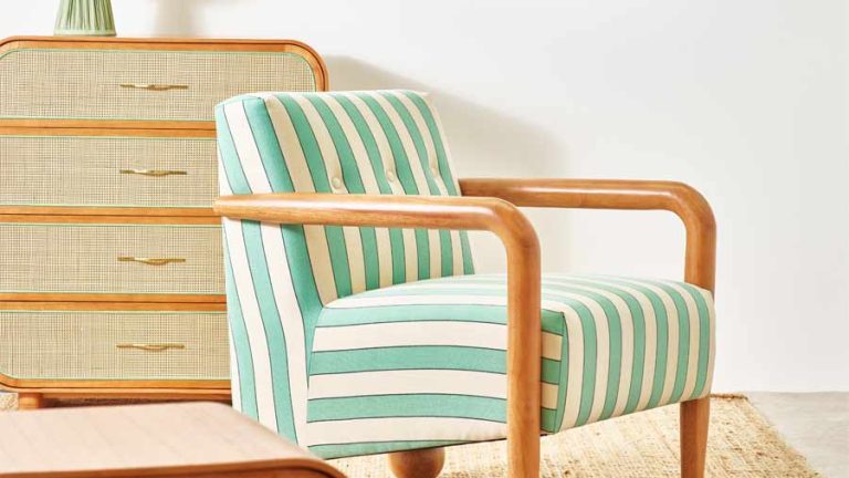 Pablo Green Striped Armchair. Photo credit: Oliver Bonas