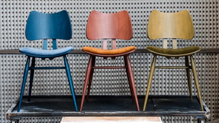 ercol Butterfly Chairs in Ink Blue, Burnt Umber & Moss Green
